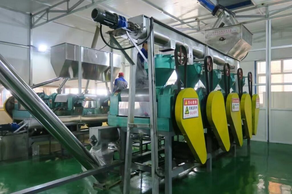 Screw press production line assembled on the workshop floor